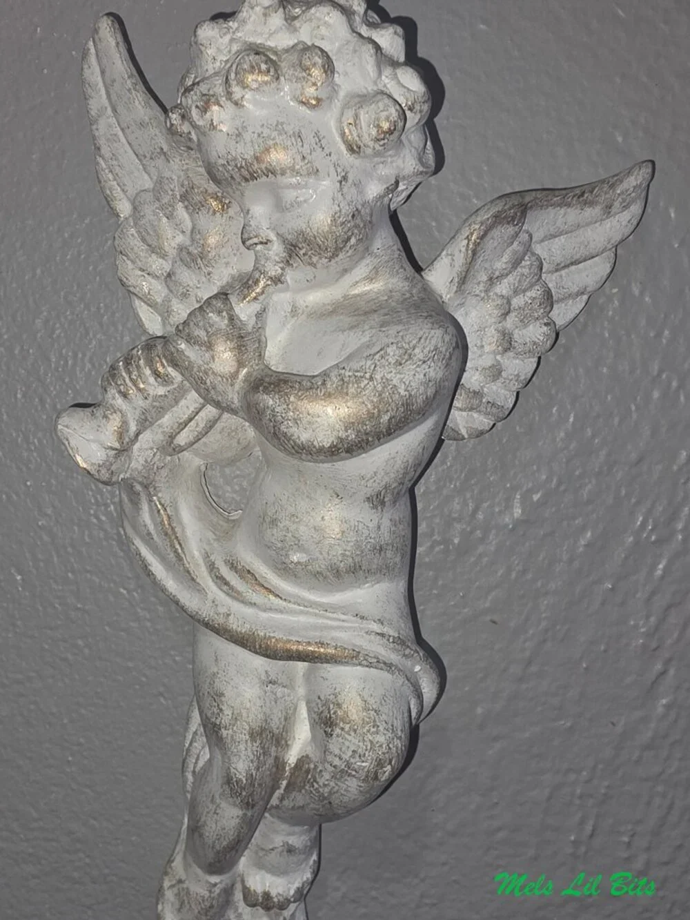 Vintage 10” Shabby Chic Chalk Ware Plaster Cherubs Wall Plaques -Set Of 2